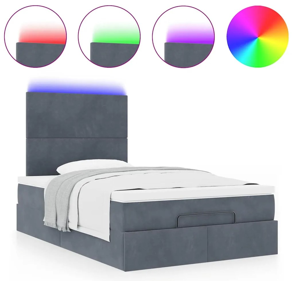 vidaXL Οθωμανικό κρεβάτι με στρώματα & LEDs Σκούρο γκρι Velvet
