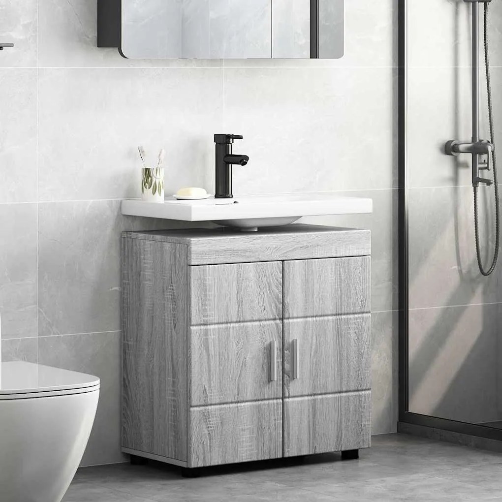 vidaXL Ντουλάπα νιπτήρα μπάνιου με πόρτα Γκρι sonoma 60 x 34 x 63 εκ