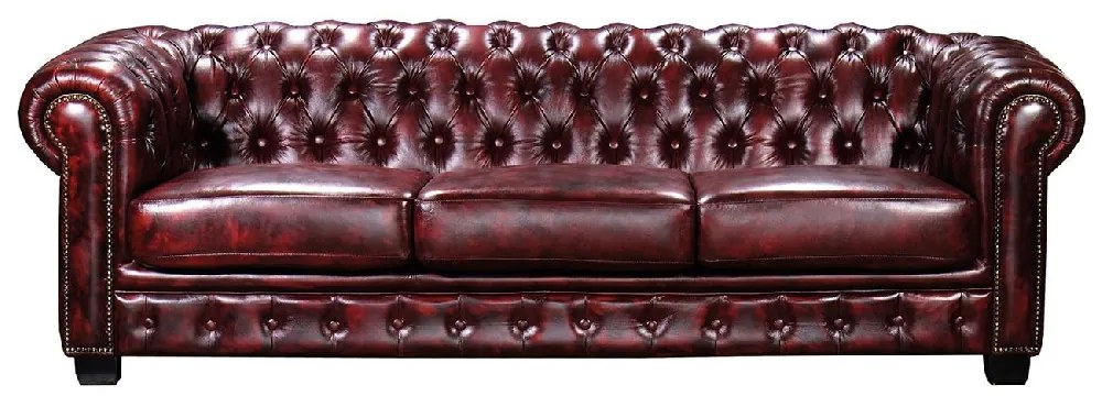 CHESTERFIELD BIRMINGHAM ΚΑΝΑΠΕΣ 4ΘΕΣΙΟΣ ΣΑΛΟΝΙΟΥ ΚΑΘΙΣΤΙΚΟΥ, ΔΕΡΜΑ ANTIQUE RED