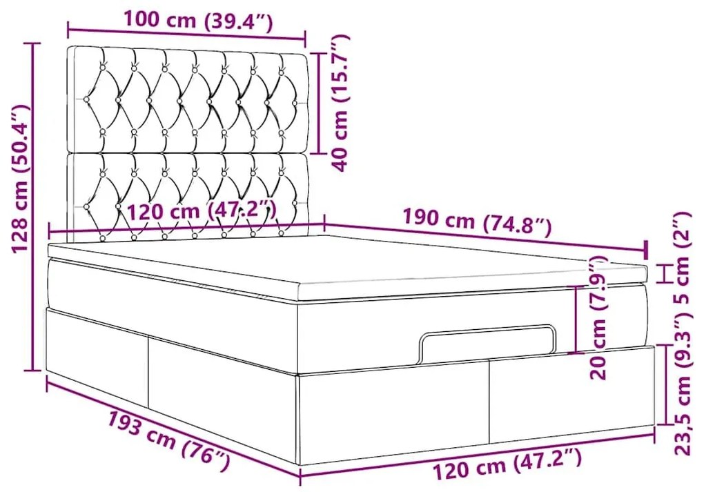 Οθωμανικό κρεβάτι με στρώμα Μαύρο 120x190 cm Ύφασμα - Μαύρο