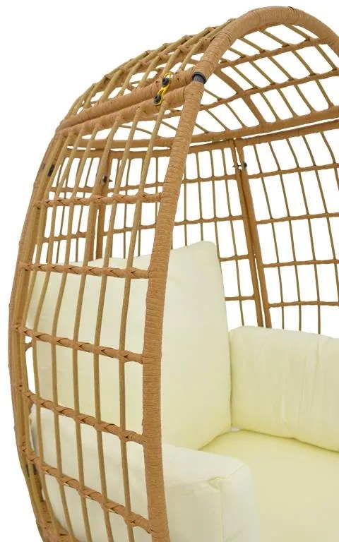 Πολυθρόνα Frox wicker rattan φυσικό-μεταλλικό φυσικό-μαύρο πόδι-μπεζ μαξιλάρι 96x76x145εκ