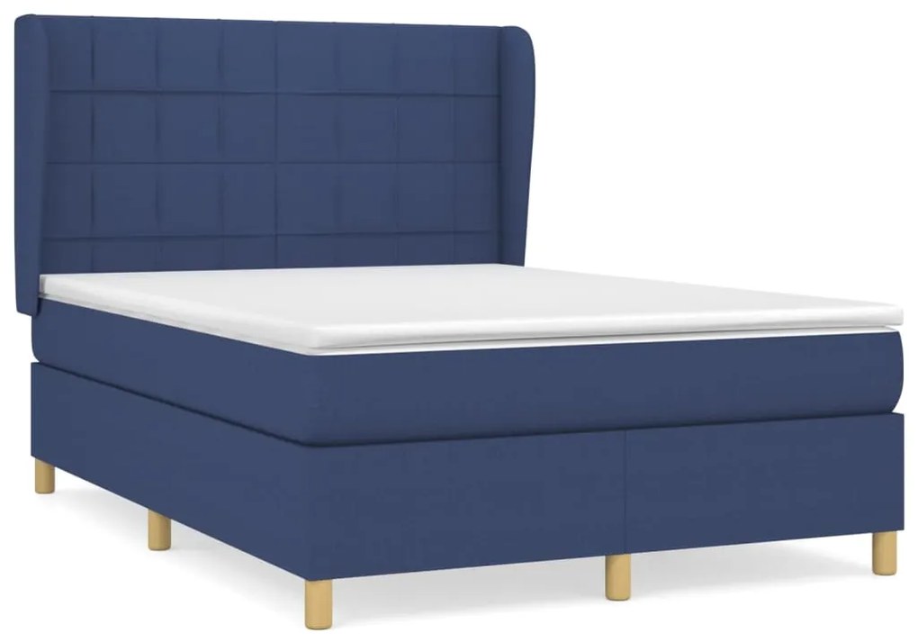 vidaXL Κρεβάτι Boxspring με Στρώμα Μπλε 140x200 εκ. Υφασμάτινο