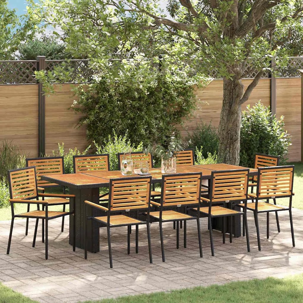 vidaXL Σέτ φαγητού για κήπο 11 pcs Μαύρο 240 x 90 x 75 cm