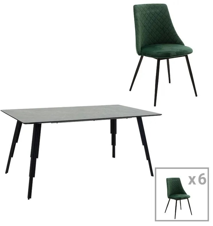 Dining table Lifo-Giselle set of 7 pcs MDF cement-dark green 160x90x75cm 160x90x75 εκ.