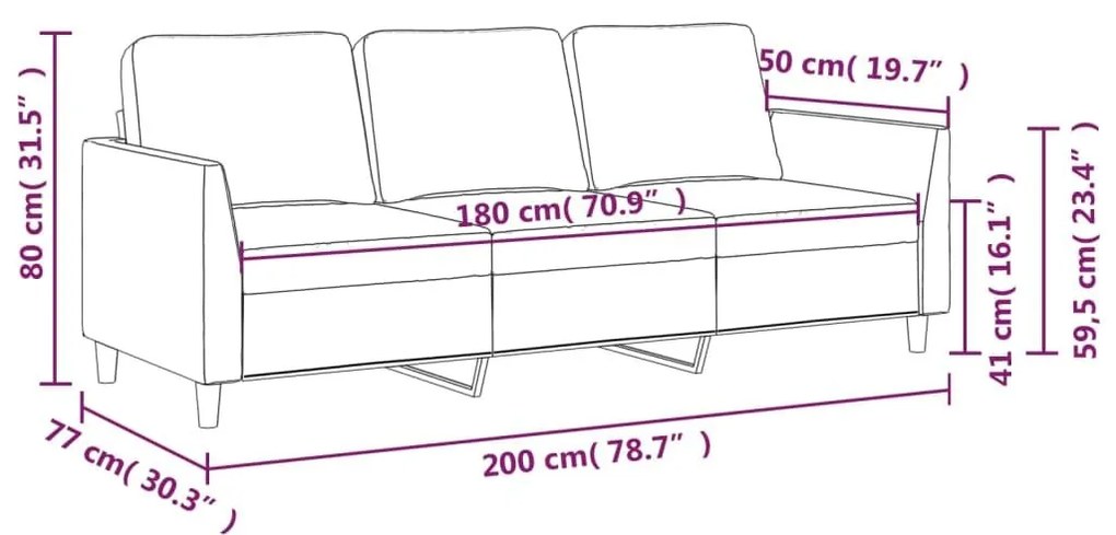 Καναπές Τριθέσιος Γκρι 180 εκ. από Συνθετικό Δέρμα - Γκρι