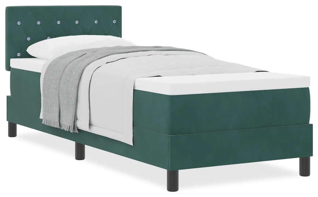 vidaXL Κρεβάτι Box Spring με Στρώμα Σκούρο Πράσινο 80x200 cm Βελούδο