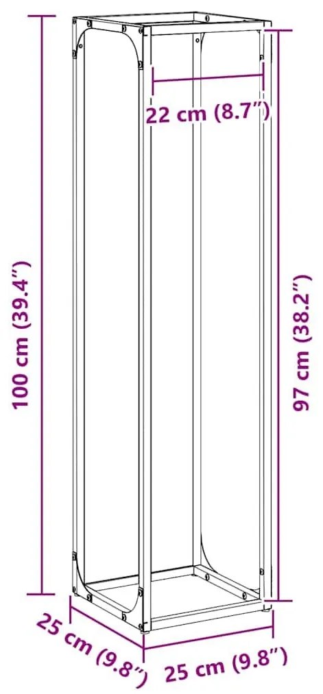 Ράφι για καυσόξυλα Μαύρο 25x25x100 εκ. Ατσάλι ψυχρής έλασης - Μαύρο