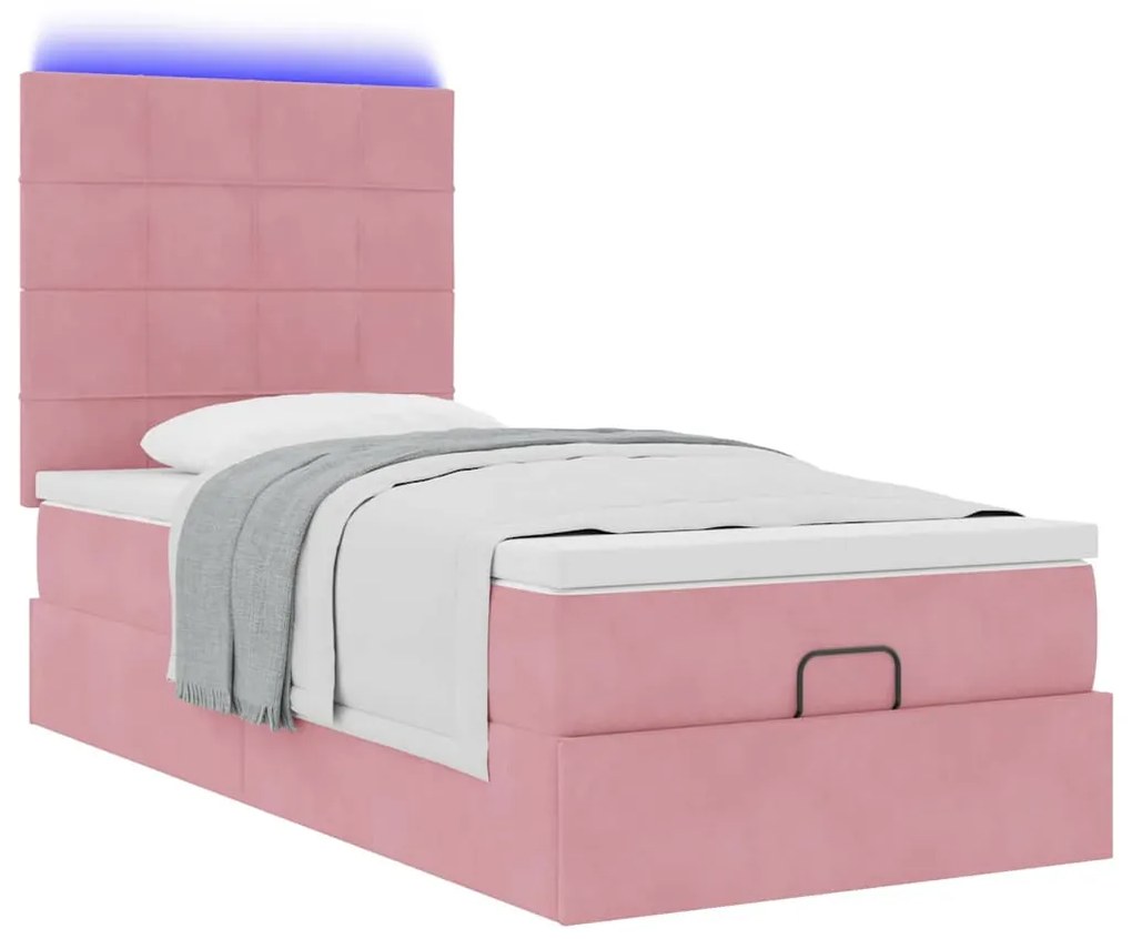 vidaXL Οθωμανικό κρεβάτι με στρώματα & LEDs Ροζ 100x200cm Velvet