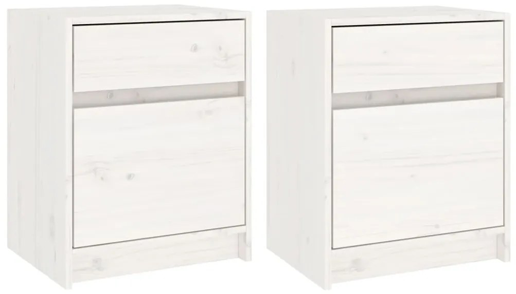 vidaXL Κομοδίνα 2 τεμ. Λευκά 40 x 31 x 50 εκ. από Μασίφ Ξύλο Πεύκου