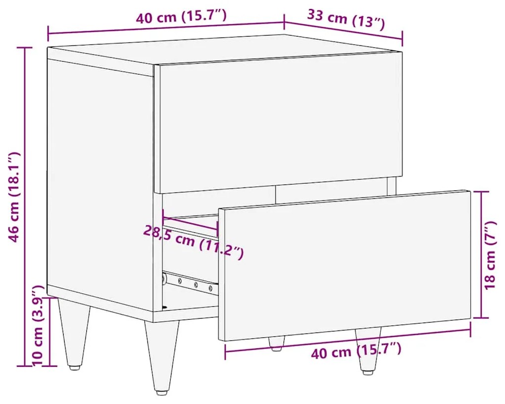 Κομοδίνα 2 τεμάχια ανοιχτό γκρι 40x33x46 cm μασίφ ξύλο Mango - Γκρι