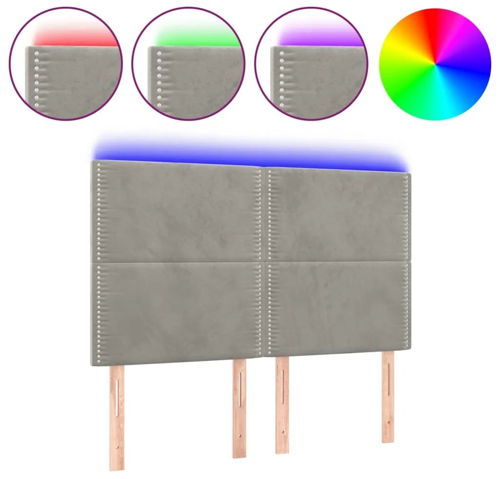 vidaXL Κεφαλάρι Κρεβατιού LED Ανοιχτό Γκρι 144x5x118/128 εκ. Βελούδινο