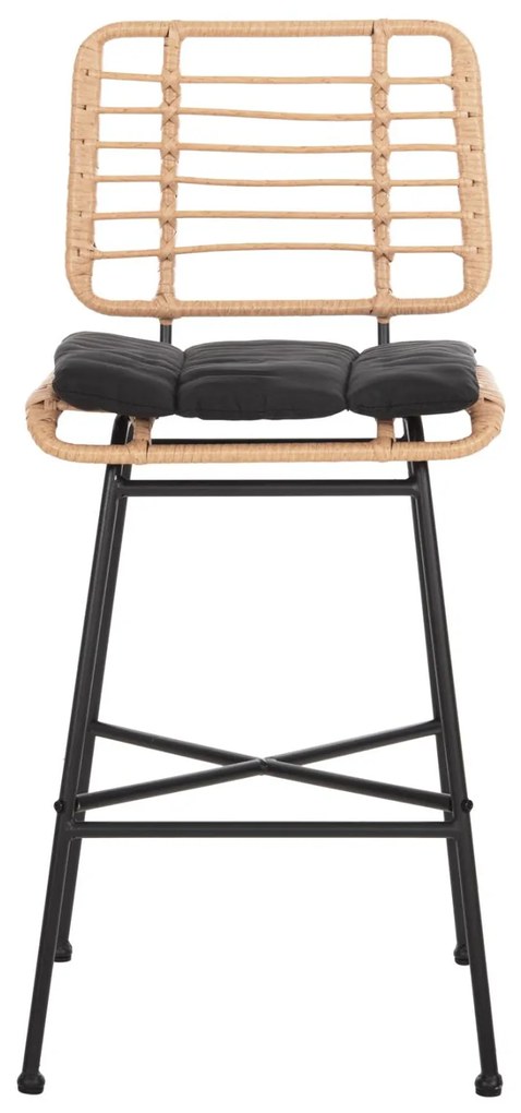 Σκαμπό Μπαρ ALLEGRA C5709.11 Μεταλλικό Μεσαίου Ύψους με Μπεζ Wicker &amp; Μαύρο Μαξιλάρι 46x46x99Υεκ 46x46x99 εκ.