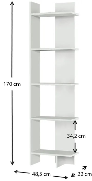Βιβλιοθήκη Perla Megapap χρώμα λευκό 48x22x170εκ.