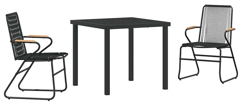 vidaXL Σέτ φαγητού για κήπο 3 pcs Μαύρο PVC ρατάν