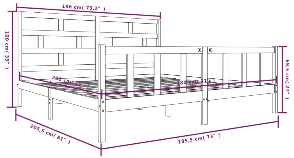 ΠΛΑΙΣΙΟ ΚΡΕΒΑΤΙΟΥ 180 X 200 ΕΚ ΜΑΣΙΦ ΞΥΛΟ ΠΕΥΚΟΥ 6FT SUPER KING 3101363