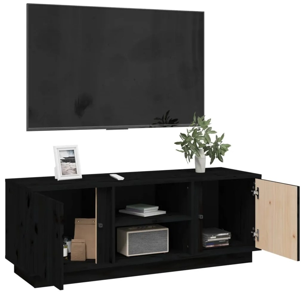 vidaXL Έπιπλο Τηλεόρασης Μαύρο 110x35x40,5 εκ. από Μασίφ Ξύλο Πεύκου