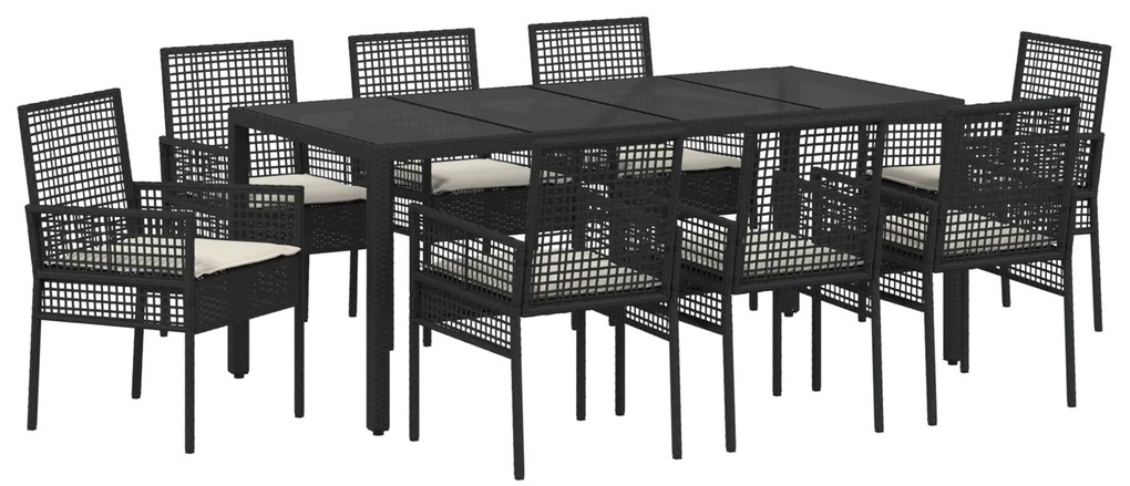 vidaXL Σέτ φαγητού για κήπο 9 pcs Μαύρο 190 x 90 x 75 cm