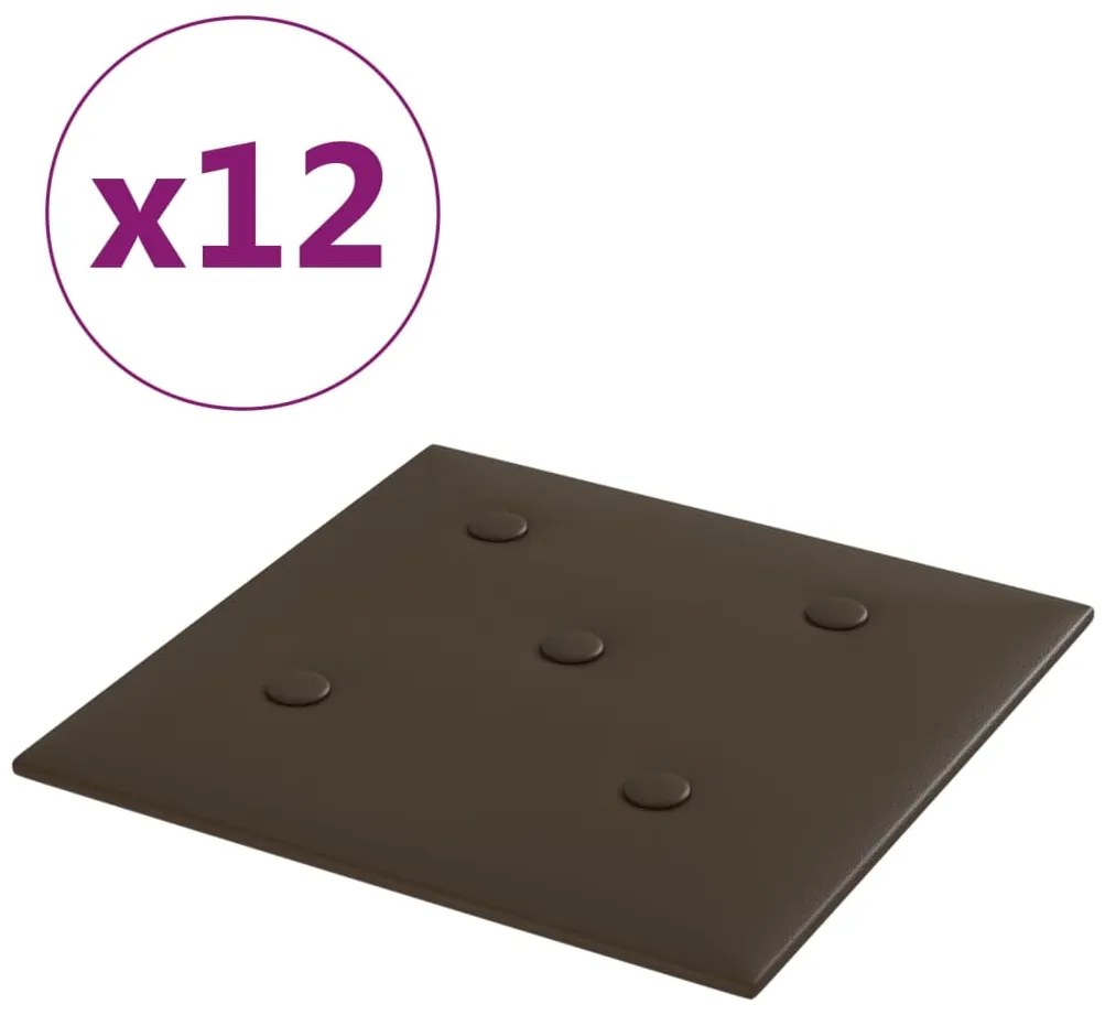 vidaXL Πάνελ Τοίχου 12 τεμ. Καφέ 30 x 30 εκ. 1,08 μ² Συνθετικό Δέρμα