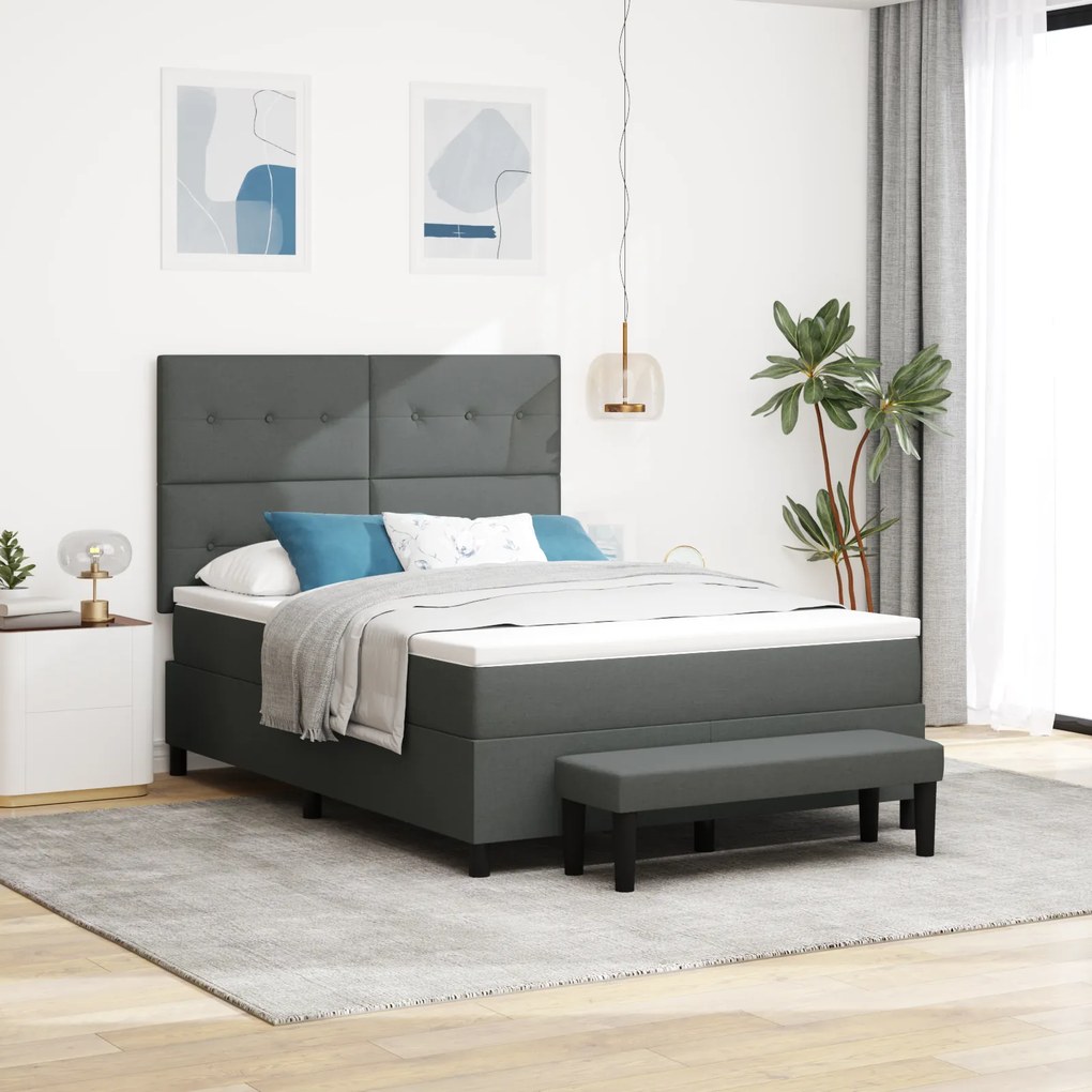 vidaXL Κρεβάτι Box Spring με Στρώμα & Πάγκο Σκούρο Γκρι 160x200 εκ. Υφασμάτινο