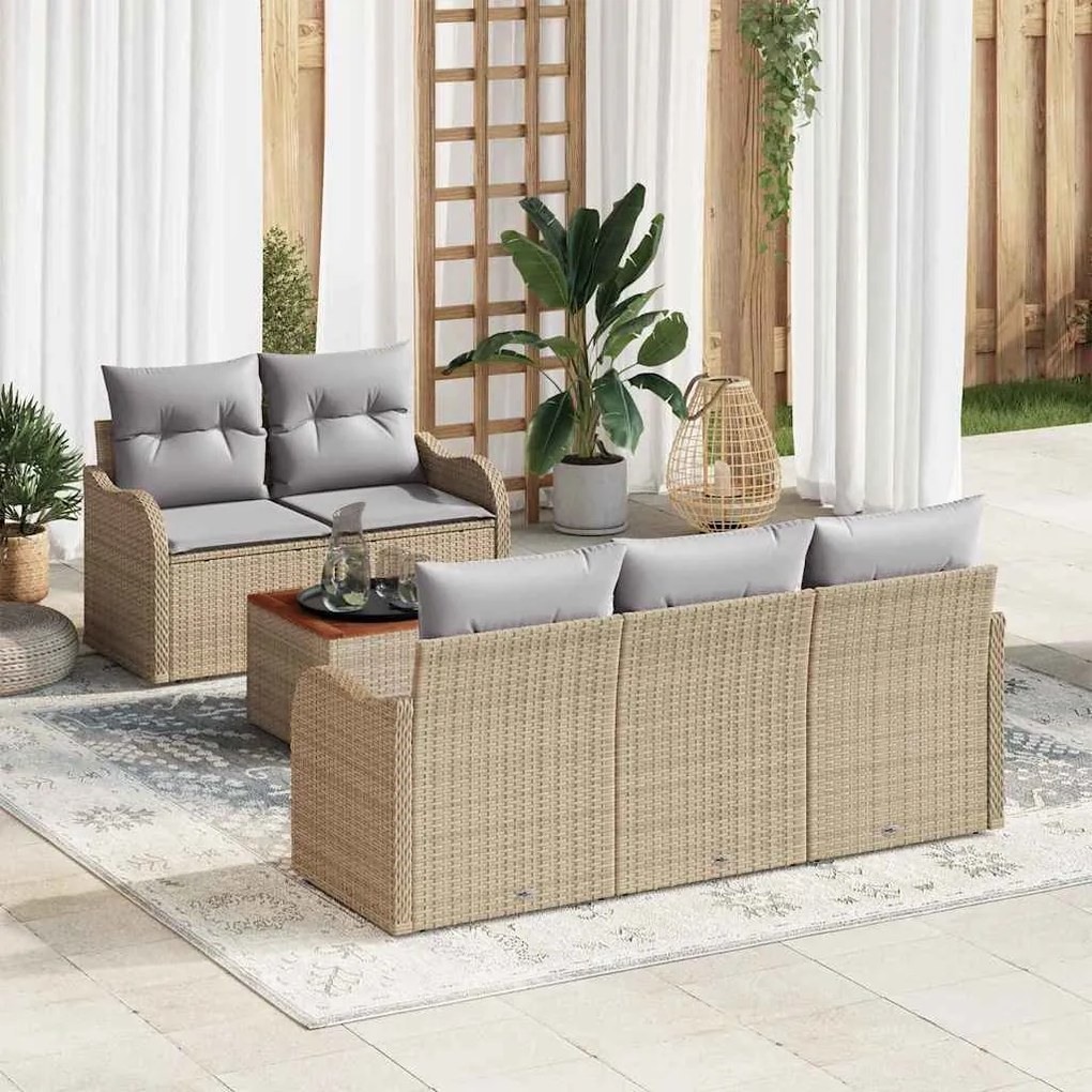 vidaXL Σετ Καναπέ Κήπου 6 pcs Μπεζ Πολυ ράταν