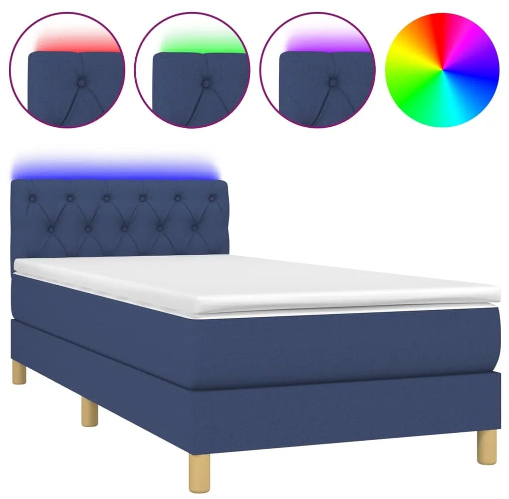 vidaXL Κρεβάτι Boxspring με Στρώμα & LED Μπλε 80x200 εκ. Υφασμάτινο