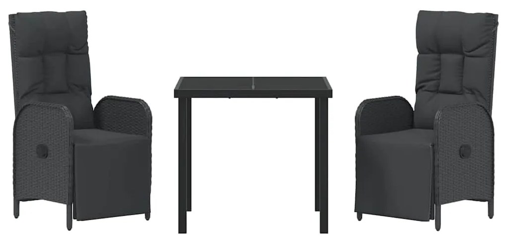 vidaXL Σέτ φαγητού για κήπο με μαξιλάρι 3 pcs Μαύρο συνθετικό ρατάν