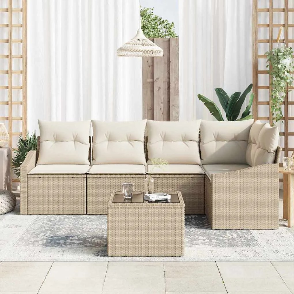 vidaXL Σετ Καναπέ Κήπου 6 pcs Μπεζ Πολυ ράταν