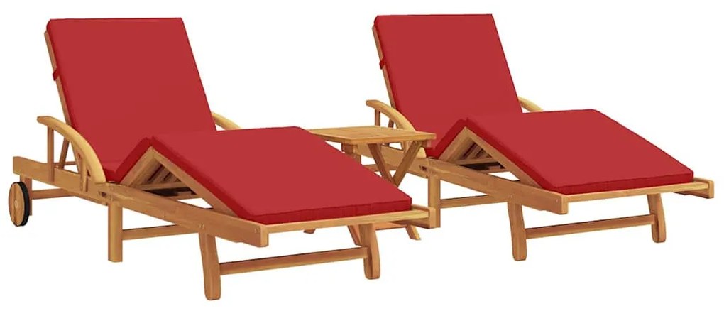 vidaXL Ξαπλώστρα 3 pcs Κόκκινο 40 x 40 x 40εκ Μασίφ ξύλο ακακίας