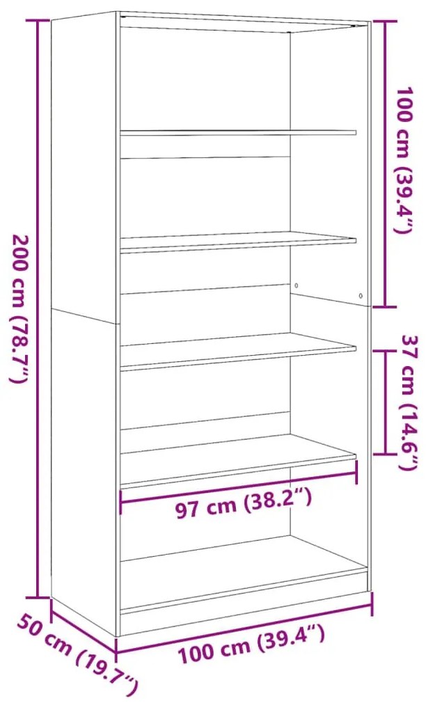 Ντουλάπα Γκρι Sonoma 100 x 50 x 200 εκ. από Επεξεργασμένο Ξύλο - Γκρι