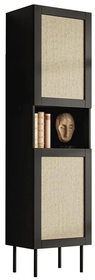 Βιβλιοθήκη Charlotte R102, Με πόρτες, Κλειστό, Ινοσανίδες μέσης πυκνότητας, Πλαστικοποιημένη μοριοσανίδα, 190x50x40cm, 38 kg, Μαύρο, Ανοιχτό καφέ
