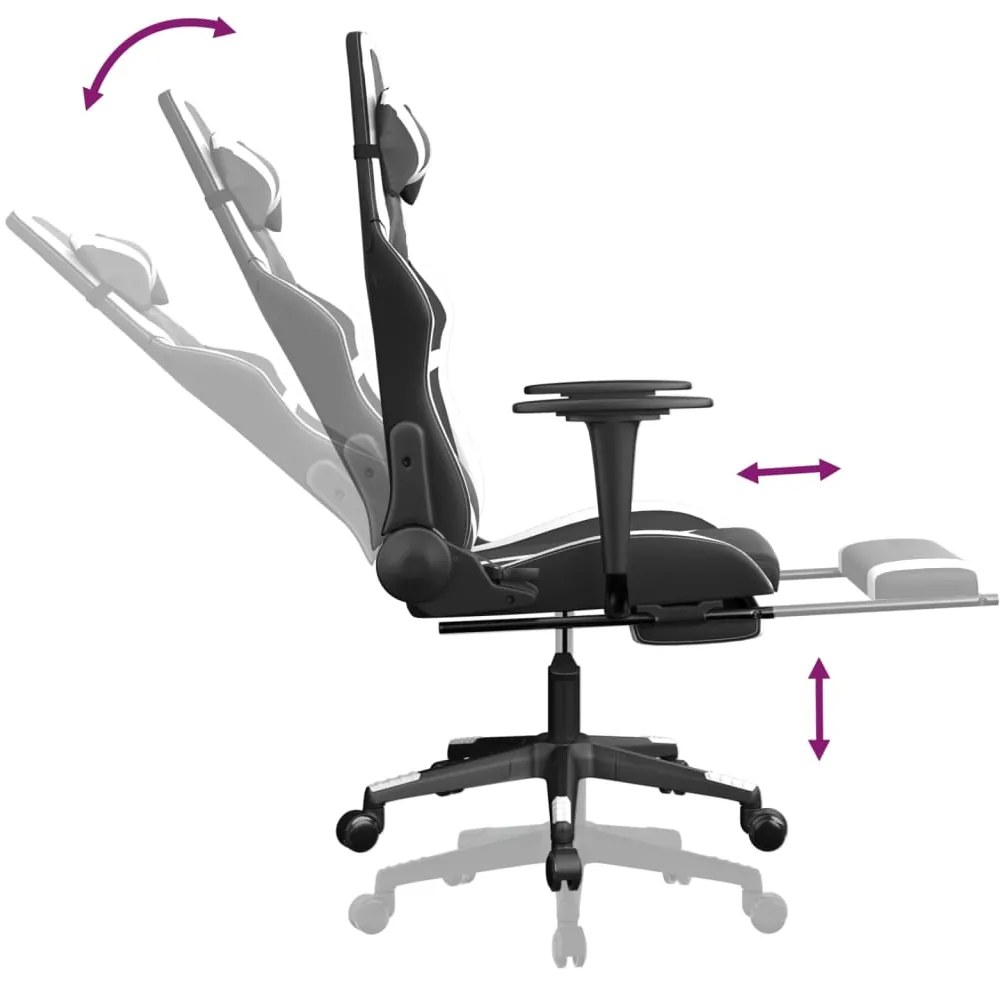 vidaXL Καρέκλα Gaming Μασάζ Υποπόδιο Μαύρο/Λευκό από Συνθετικό Δέρμα