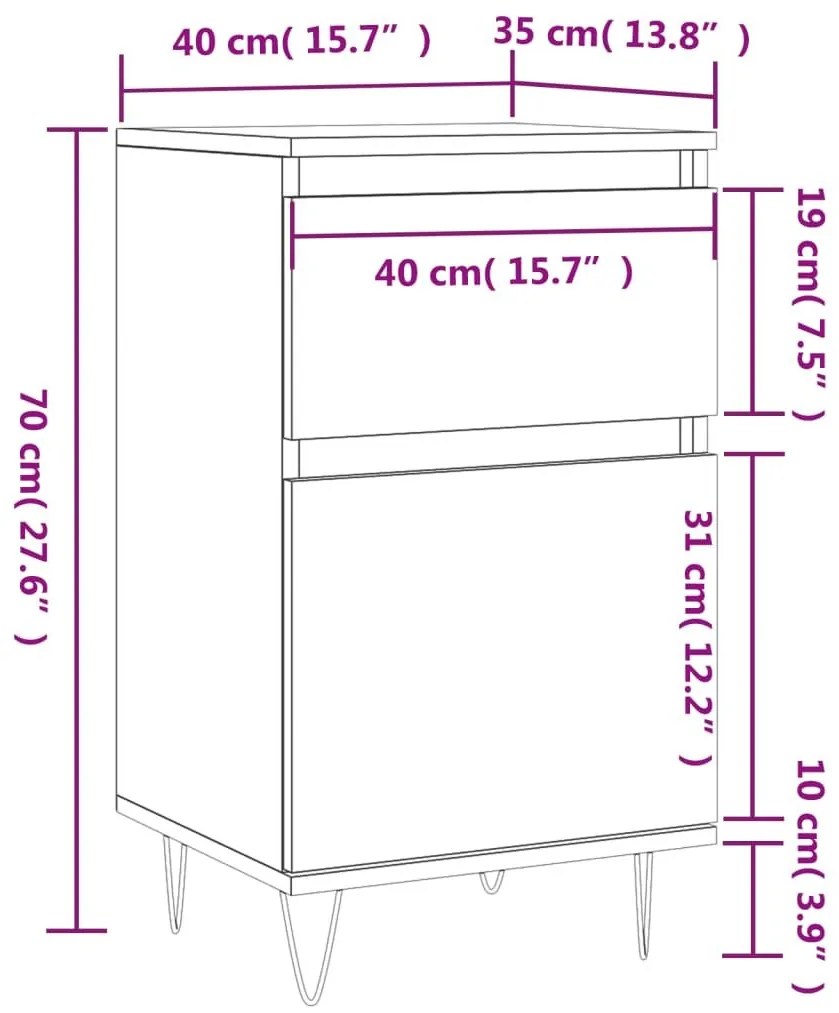 Ντουλάπια 2 τεμ. Λευκά 40 x 35 x 70 εκ. από Επεξεργασμένο Ξύλο - Λευκό