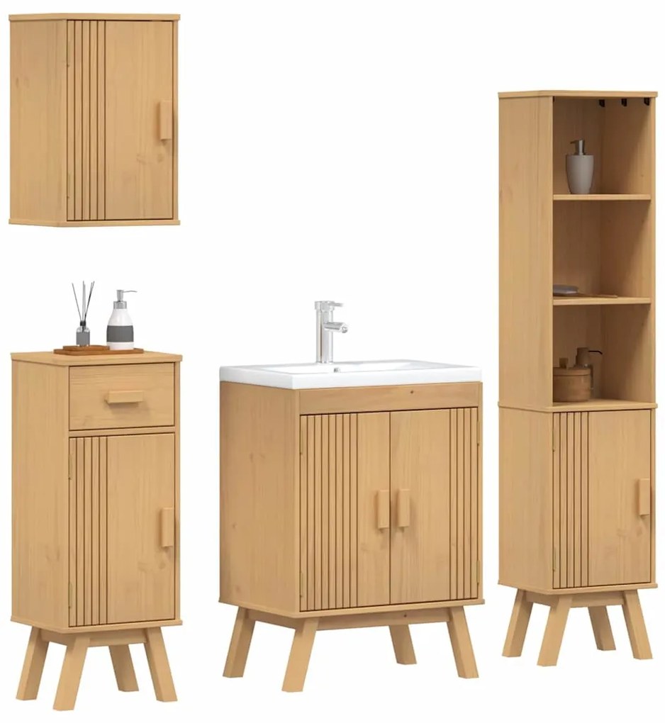 vidaXL Σετ Επίπλων Μπάνιου με συρτάρι 4 pcs Καφέ Μασίφ ξύλο πεύκου