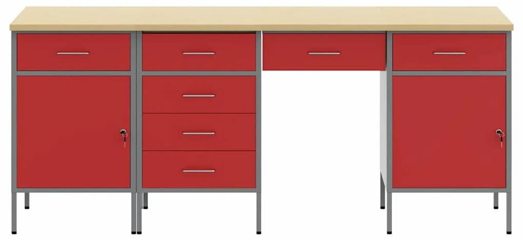 vidaXL Ντουλάπα Εργασίας με συρτάρι 4 pcs Κόκκινο 200 x 55 x 85 εκ