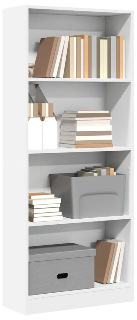 Βιβλιοθήκη Λευκή 60x24x143 εκ. από Επεξεργασμένο Ξύλο