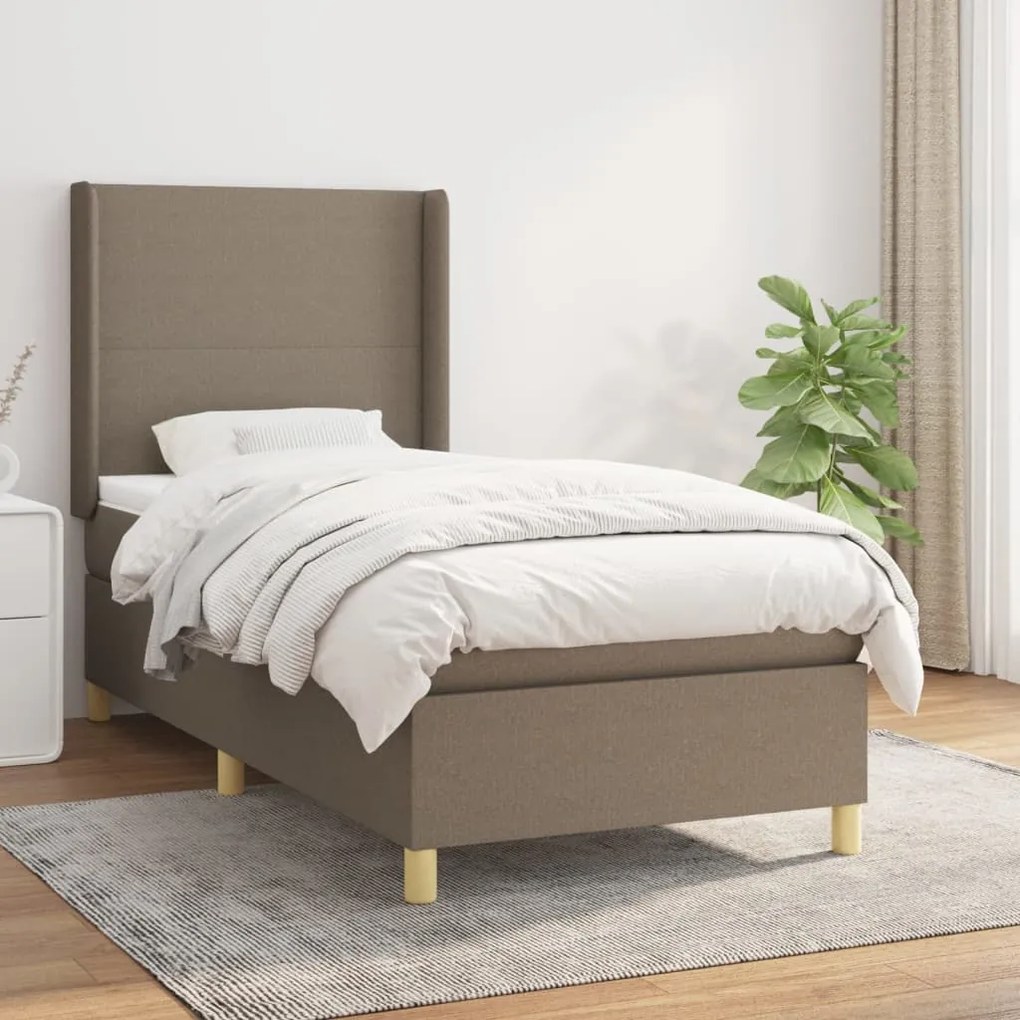 vidaXL Κρεβάτι Boxspring με Στρώμα Taupe 90x200 εκ. Υφασμάτινο