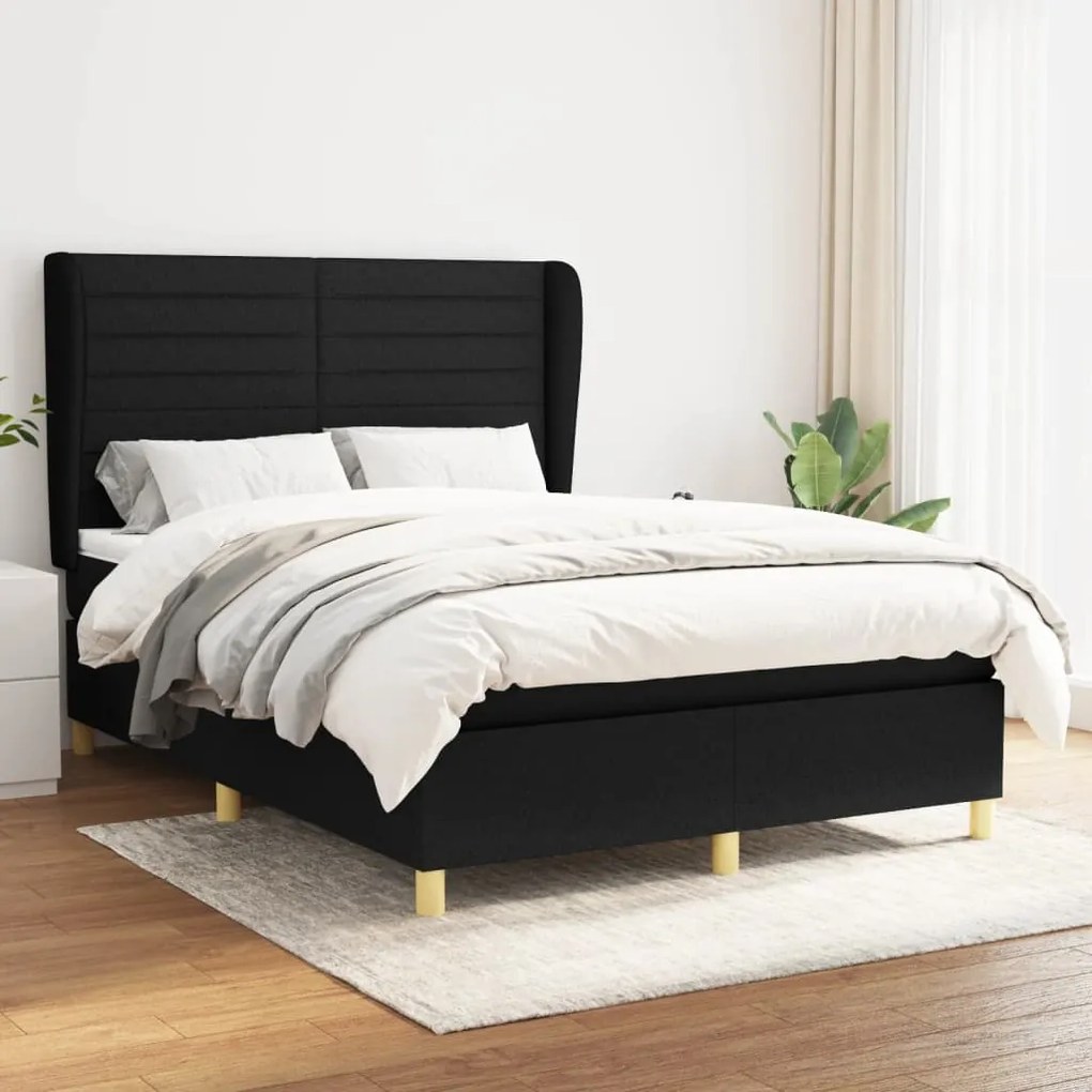 vidaXL Κρεβάτι Boxspring με Στρώμα Μαύρο 140x190 εκ. Υφασμάτινο