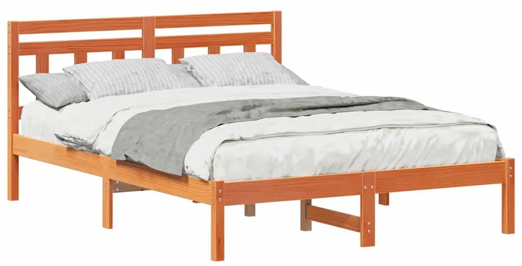 vidaXL Σκελετός Κρεβατιού Καφέ 135 x 190 cm Στερεά ξυλεία πεύκου