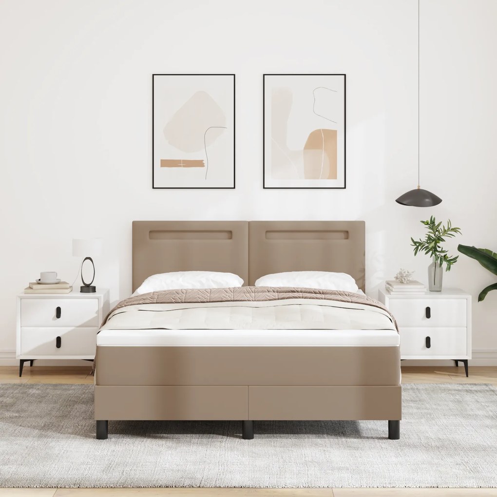 vidaXL Κρεβάτι Box Spring με στρώμα σε καπουτσίνο - 140 x 190 εκ, τεχνητό δέρμα