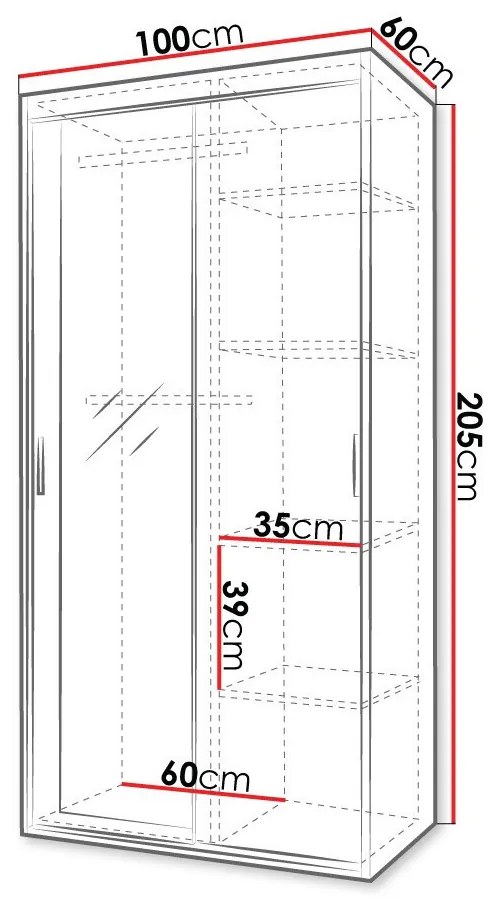 Ντουλάπα Apopka 101, Άσπρο, 205x100x60cm, 95 kg, Πόρτες ντουλάπας: Ολίσθηση | Epipla1.gr