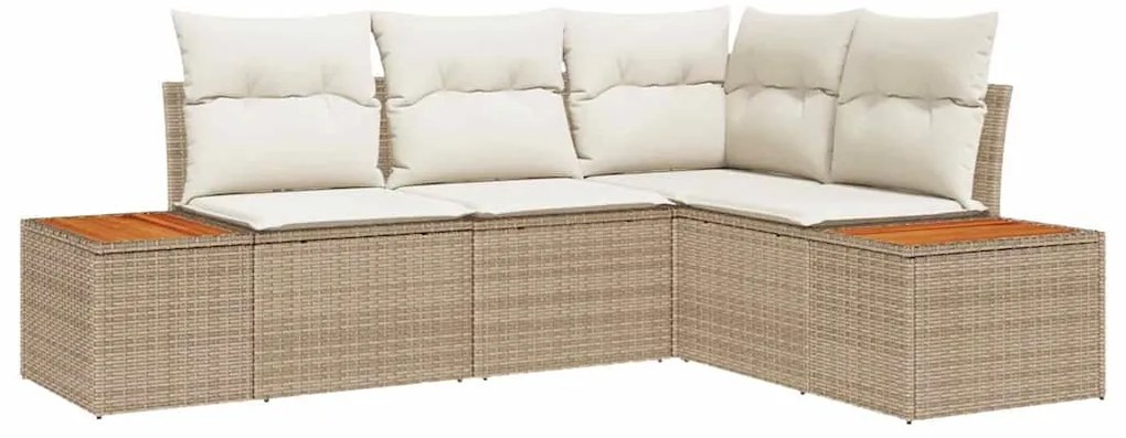 vidaXL Σετ Καναπέ Κήπου με μαξιλάρι 4 pcs Μπεζ Πολυ ράταν