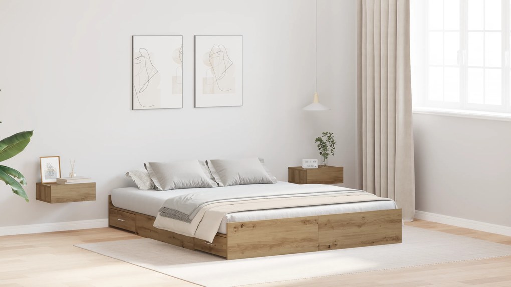 vidaXL Κρεβάτι με αποθηκευτικό χώρο artisan δρυς 140 x 200 cm Μελαμίνη