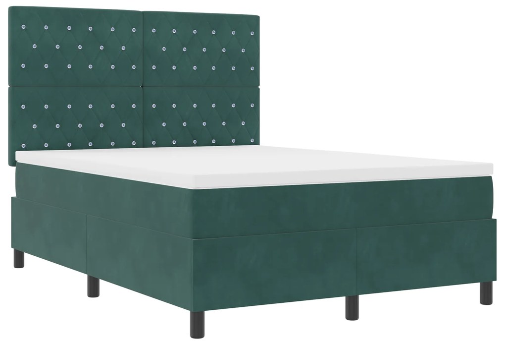 vidaXL κρεβάτι box spring με στρώμα σκούρο πράσινο 140x190 εκ. βελούδο