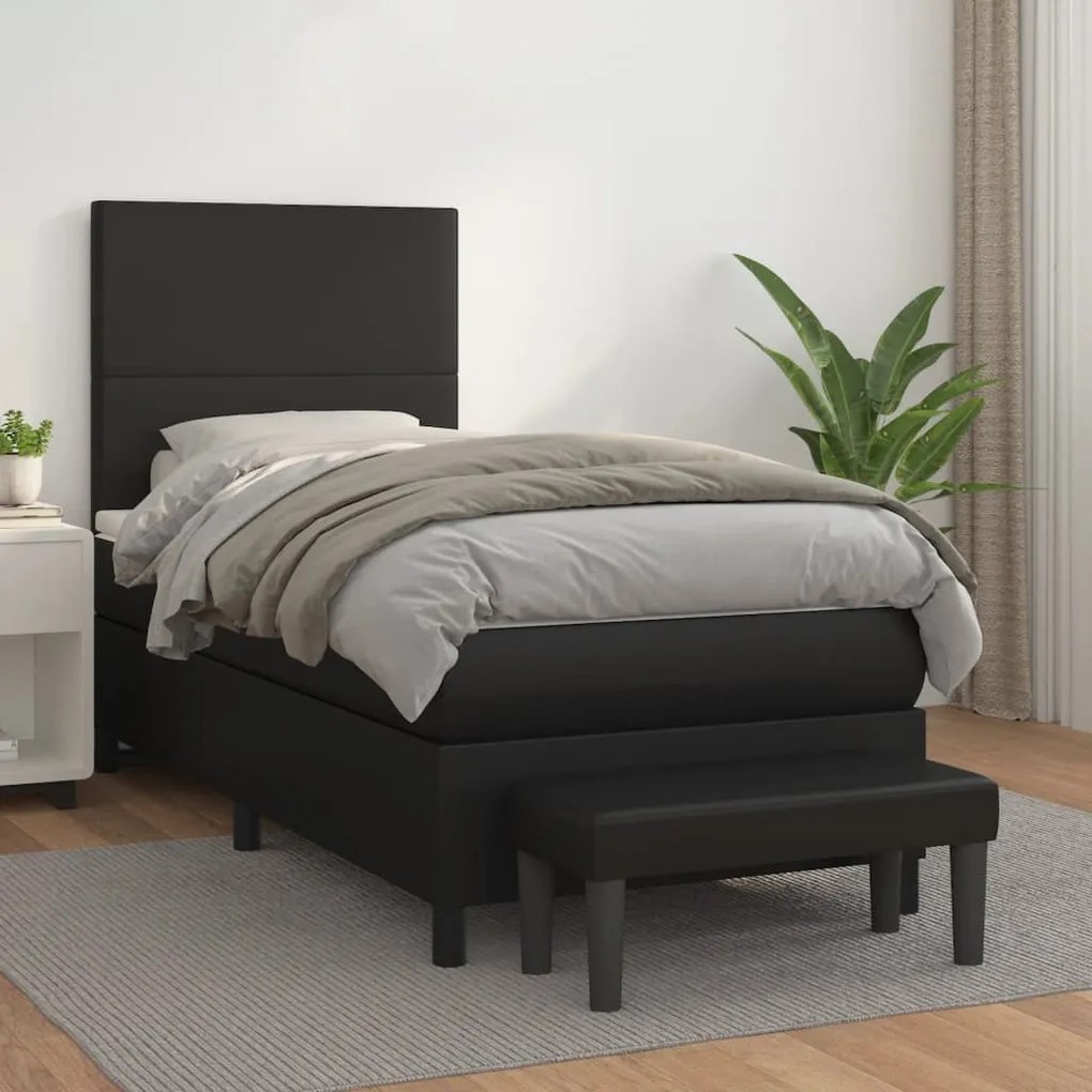 vidaXL Κρεβάτι Boxspring με Στρώμα Μαύρο 90x190εκ. από Συνθετικό Δέρμα