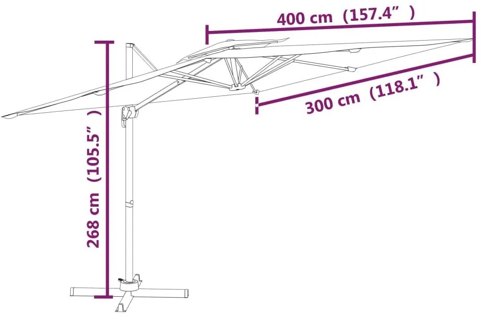 Κρεμαστή Ομπρέλα με Διπλή Κορυφή Taupe 400 x 300 εκ. - Μπεζ-Γκρι