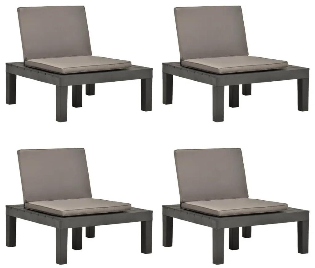 Καρέκλες Κήπου 4 τεμ. Ανθρακί Πλαστικές με Μαξιλάρια - Ανθρακί