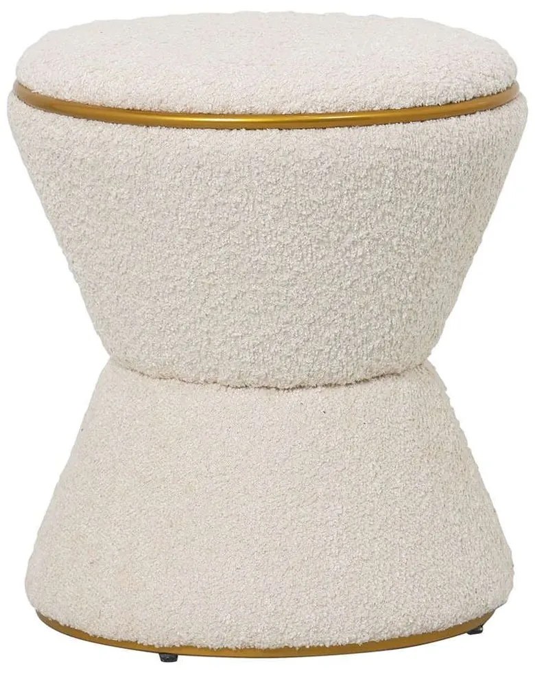 Σκαμπό Στρογγυλό Linner HM9604.16 Φ38,5x43cm Με Μπουκλέ Ύφασμα Ecru-Gold Ύφασμα