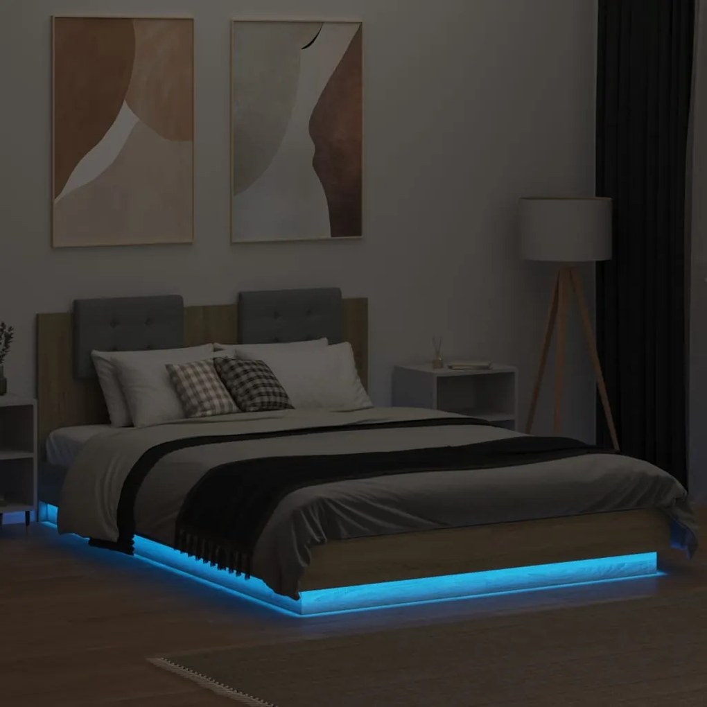 vidaXL Πλαίσιο Κρεβατιού με Κεφαλάρι/LED Sonoma δρυς 150x200 εκ.