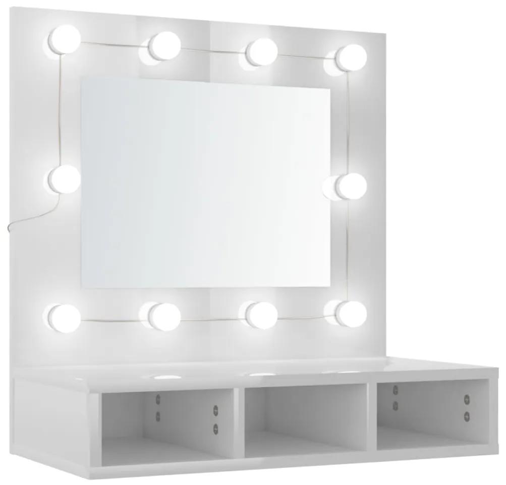 vidaXL Έπιπλο Καθρέπτη με LED Γυαλιστερό Λευκό 60x31,5x62 εκ.