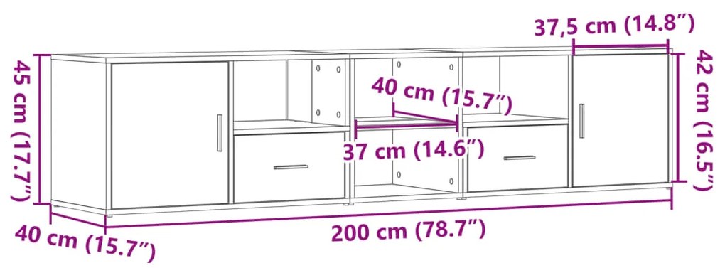 Γωνιακό Έπιπλο Καπνιστή δρυς 200x40x45 εκ. από Επεξεργ. Ξύλο - Καφέ